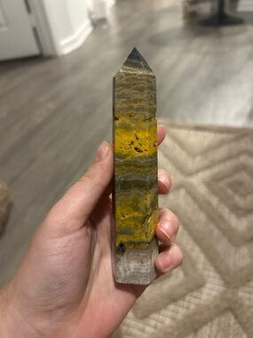 Druzy Bumblebee Jasper Yellow and Gray Banded Crystal Tower